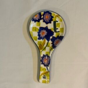 Anthropologie Dark Green Floral Spoon Rest